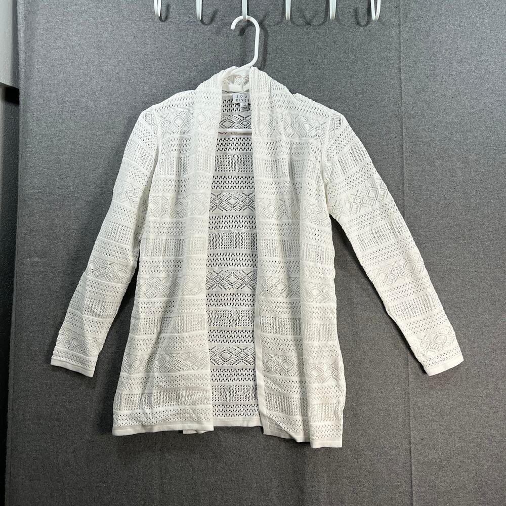 Joan Rivers Crochet Stripe Open Front Cardigan White Size XXS